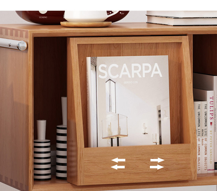 Solid Wood Book Rack with Sliding Panel D Capsule